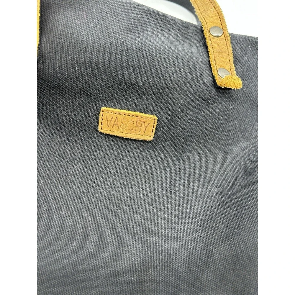 VASCHY Vintage Waxed Canvas Tote Bag Leather Bottom 15.5
